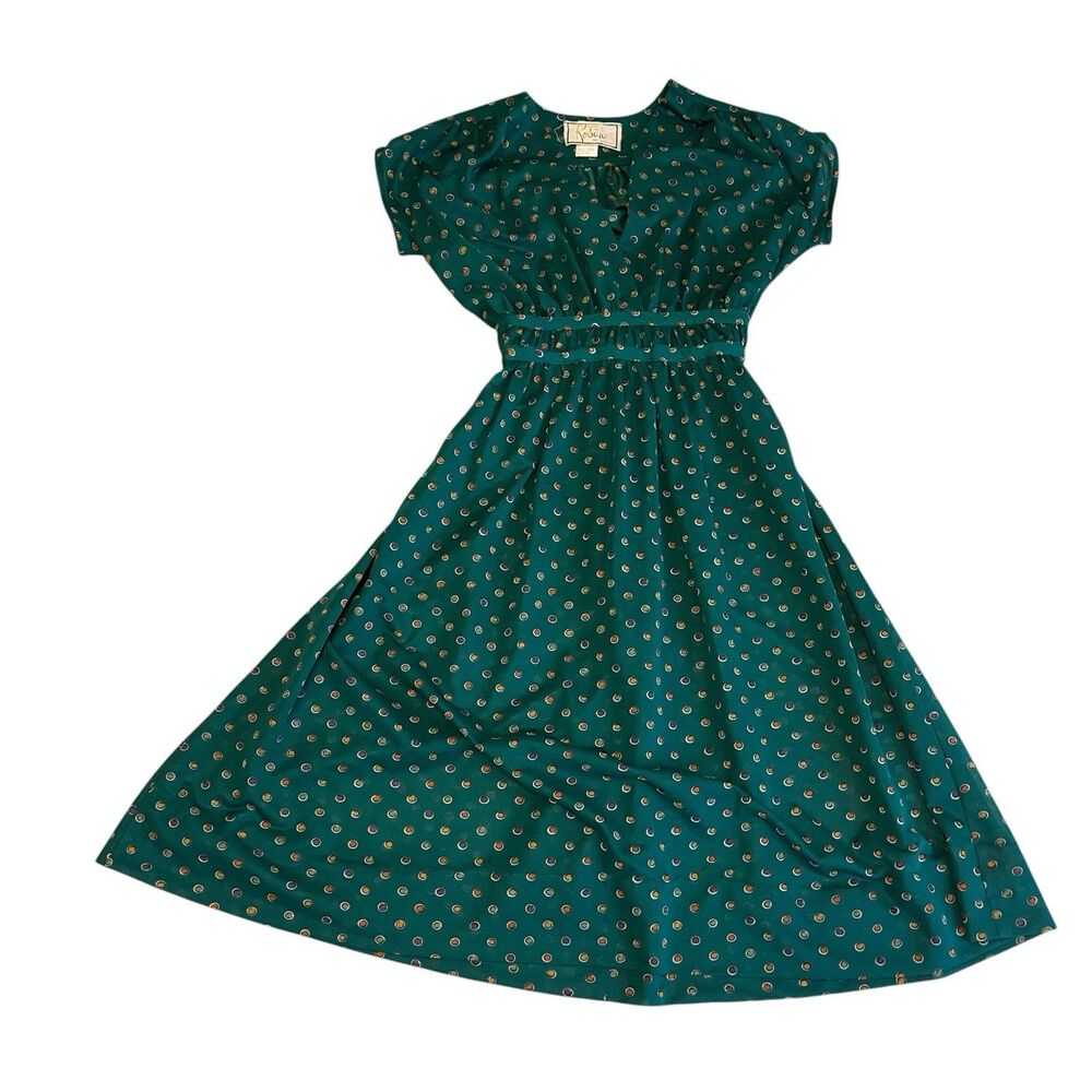 Rosani Womens Vintage Dress Size 10 Polyester Polka Dot Secretary Tie Back READ